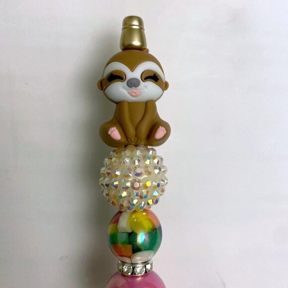 Adorable sloth beaded beadable rose gold pink pen Christmas gifts 7-1/8" tall - Picture 2 of 3